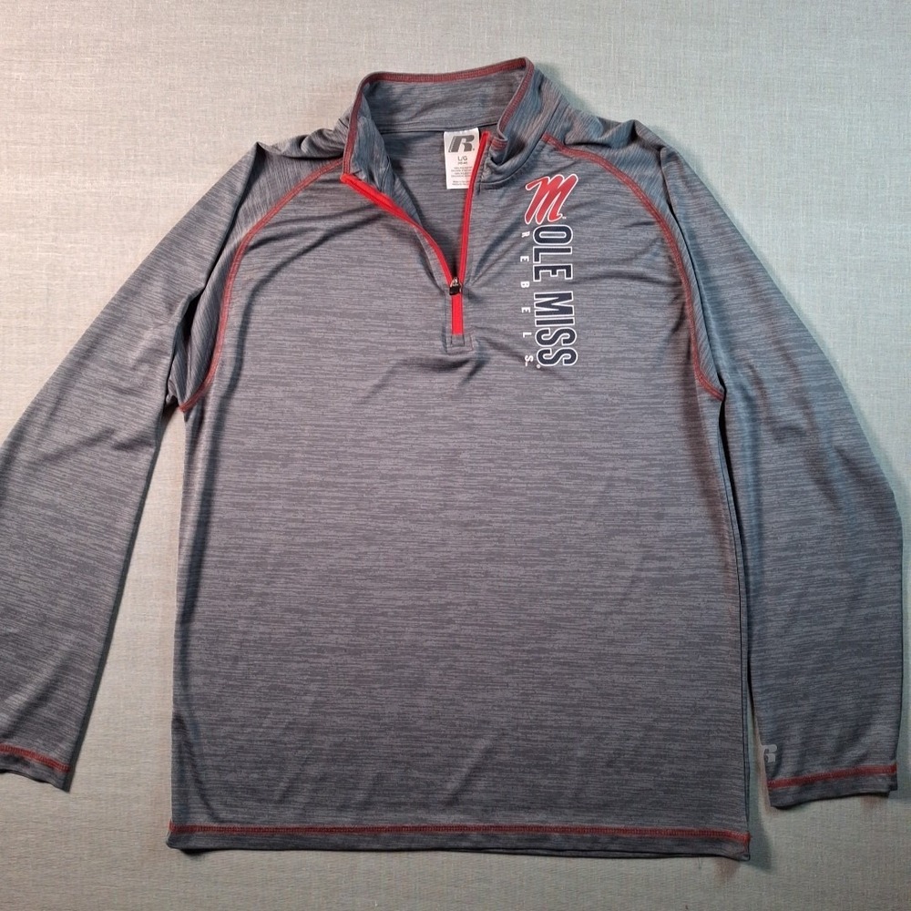 Russell Ole Miss Rebels 1/4 Zip Pullover Mens Large Gray Heathered NCAA Shirt